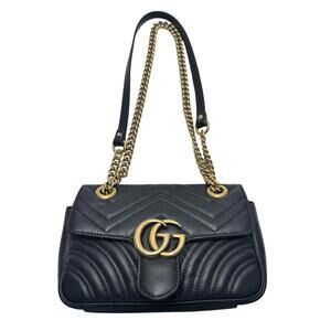 Gucci GG Marmont Matelassé Shoulder Bag Black Leather Gold Chain